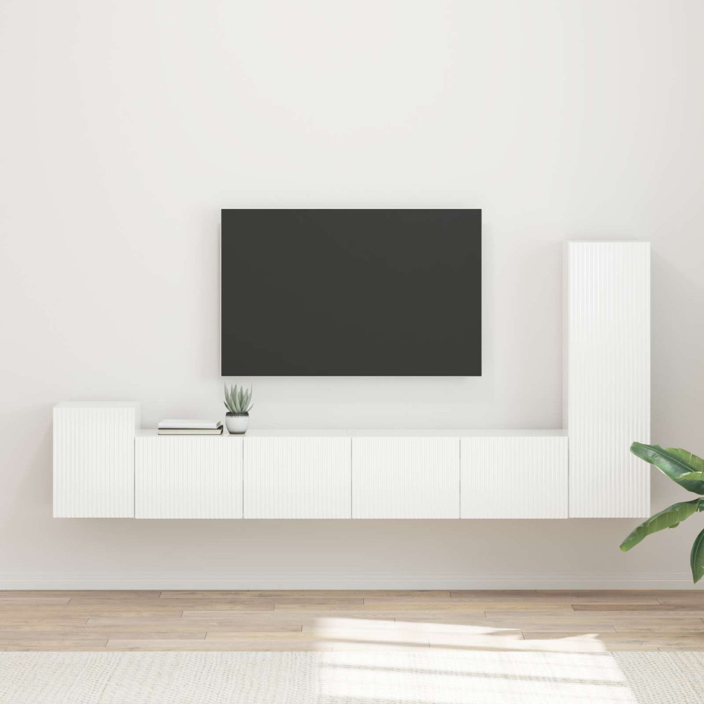 Produktbild för TV-bänkset Väggmonterad 3 pcs Högblanka vita Konstruerat trä