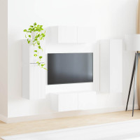 Produktbild för TV-bänkset Väggmonterad 4 pcs Vit Konstruerat trä