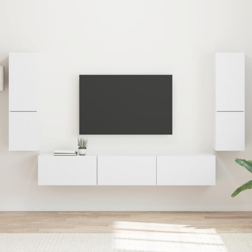vidaXL TV-bänkset Väggmonterad 4 pcs Vit Konstruerat trä