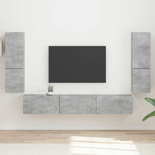 vidaXL TV-bänkset Väggmonterad 4 pcs Betonggrå Konstruerat trä
