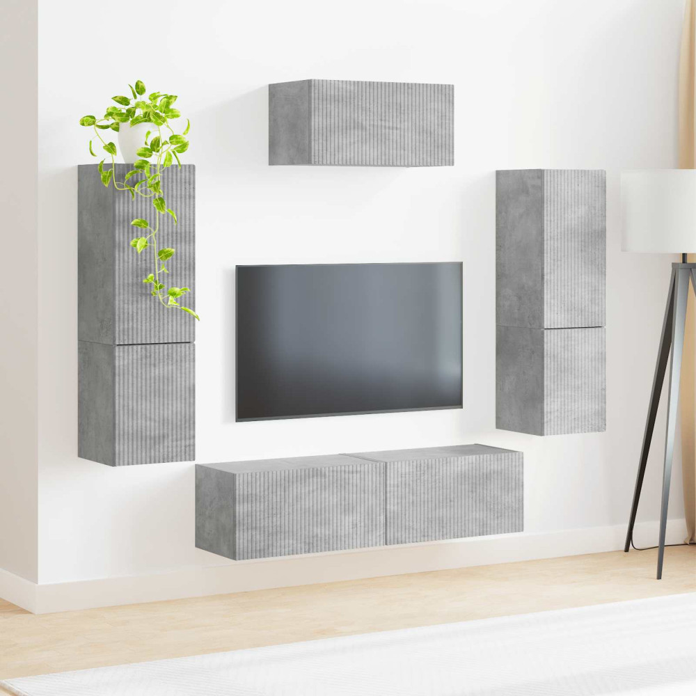 Produktbild för TV-bänkset Väggmonterad 4 pcs Betonggrå Konstruerat trä