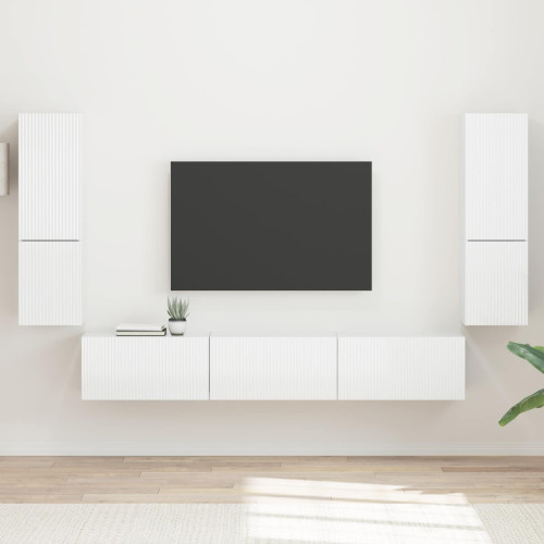 vidaXL TV-bänkset Väggmonterad 4 pcs Högblanka vita Konstruerat trä
