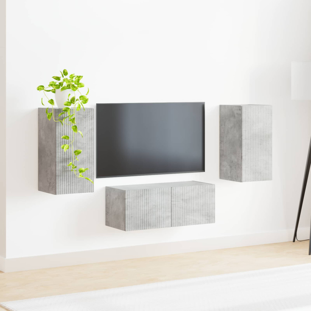 Produktbild för TV-bänkset Väggmonterad 6 pcs Betonggrå Konstruerat trä