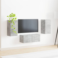 Produktbild för TV-bänkset Väggmonterad 6 pcs Betonggrå Konstruerat trä
