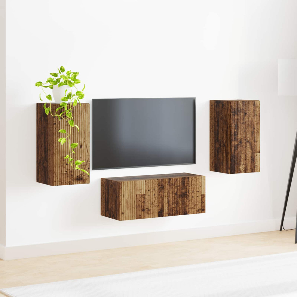 Produktbild för TV-bänkset Väggmonterad 6 pcs Gammalt trä Konstruerat trä