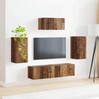 Produktbild för TV-bänkset Väggmonterad 5 pcs Gammalt trä Konstruerat trä