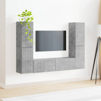 Produktbild för TV-bänkset 6 pcs Betonggrå Konstruerat trä