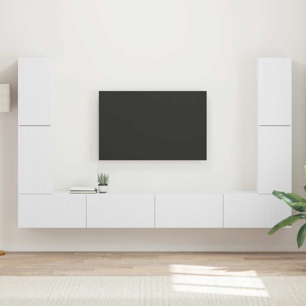 Produktbild för TV-bänkset 8 pcs Vit Konstruerat trä