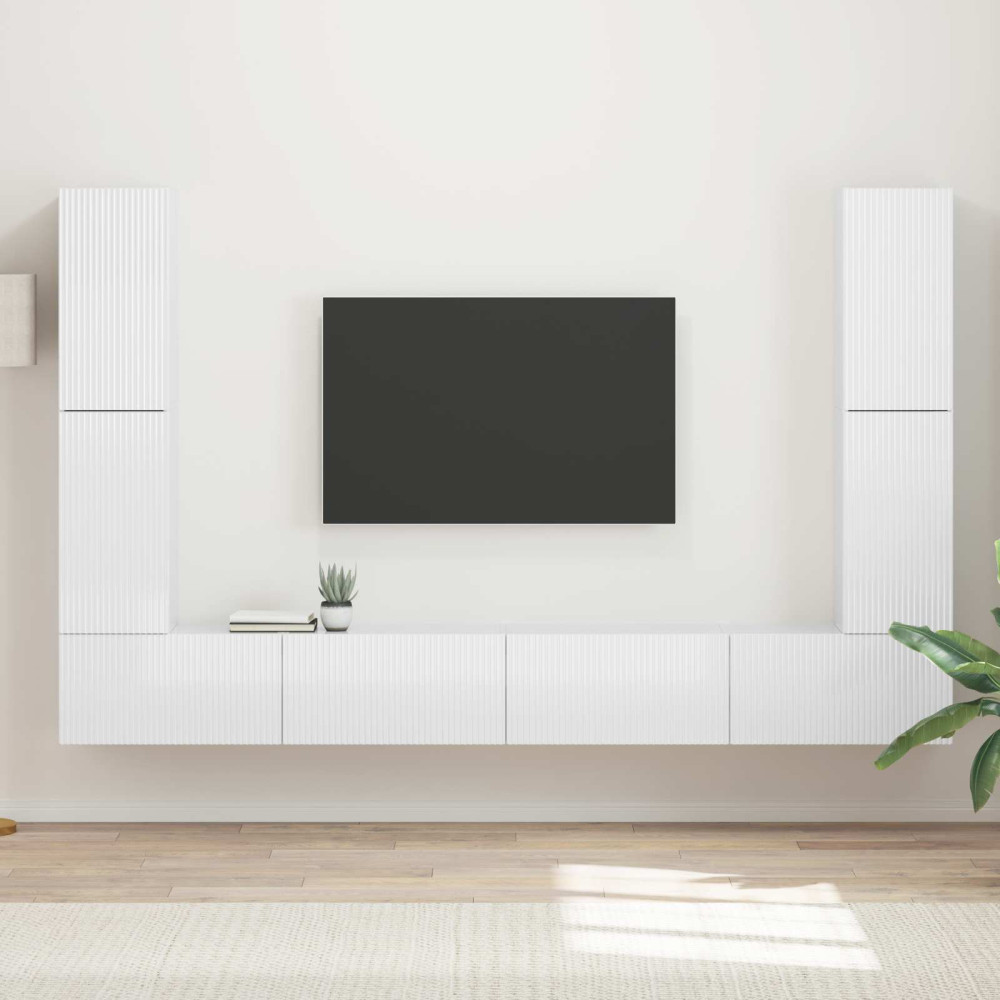 Produktbild för TV-bänkset 8 pcs Högblanka vita Konstruerat trä