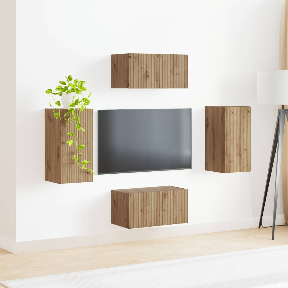 Produktbild för TV-bänkset 4 pcs Artisan Ek Konstruerat trä