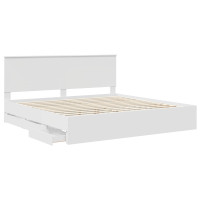 Produktbild för Sängram med låda med huvudgavel Vit 200 x 200 cm Ingenjörsträ