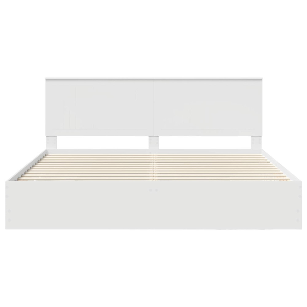 Produktbild för Sängram med låda med huvudgavel Vit 200 x 200 cm Ingenjörsträ