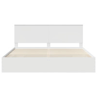 Produktbild för Sängram med låda med huvudgavel Vit 200 x 200 cm Ingenjörsträ