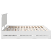 Produktbild för Sängram med låda med huvudgavel Vit 200 x 200 cm Ingenjörsträ