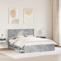 Produktbild för Sängram med låda Betonggrå 160 x 200 cm Ingenjörsträ