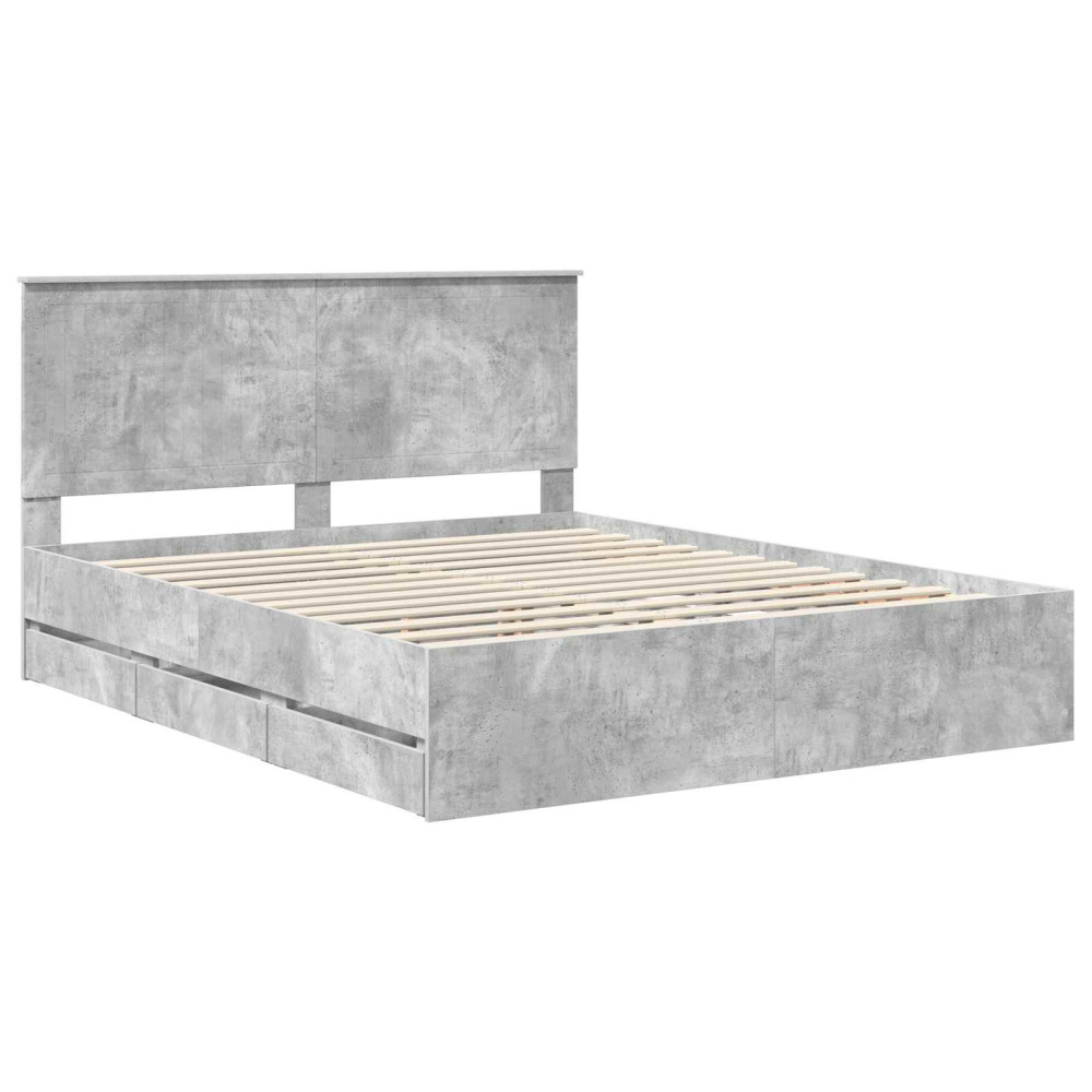 Produktbild för Sängram med låda Betonggrå 160 x 200 cm Ingenjörsträ