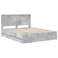 Produktbild för Sängram med låda Betonggrå 160 x 200 cm Ingenjörsträ