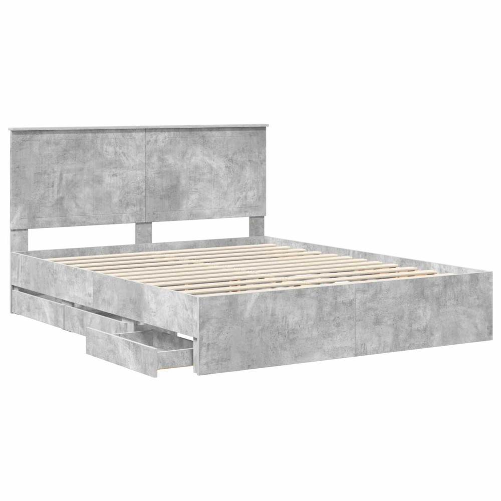 Produktbild för Sängram med låda Betonggrå 160 x 200 cm Ingenjörsträ
