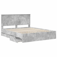 Produktbild för Sängram med låda Betonggrå 160 x 200 cm Ingenjörsträ