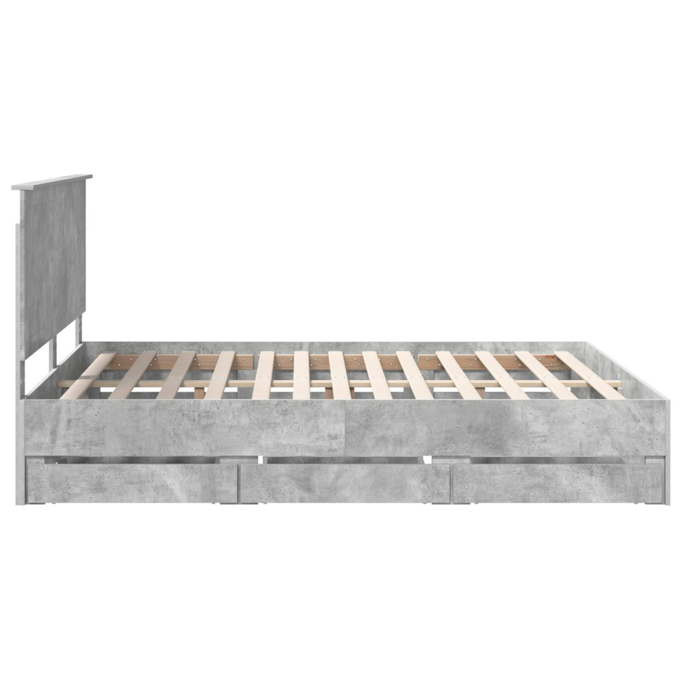 Produktbild för Sängram med låda Betonggrå 160 x 200 cm Ingenjörsträ