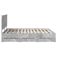 Produktbild för Sängram med låda Betonggrå 160 x 200 cm Ingenjörsträ