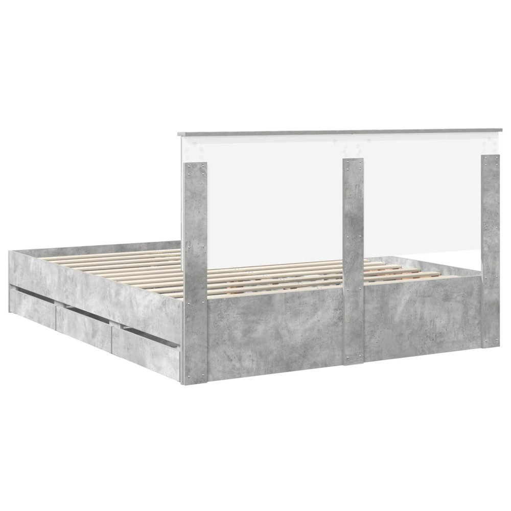 Produktbild för Sängram med låda Betonggrå 160 x 200 cm Ingenjörsträ