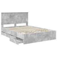 Produktbild för Sängram med låda Betonggrå 140 x 190 cm Ingenjörsträ