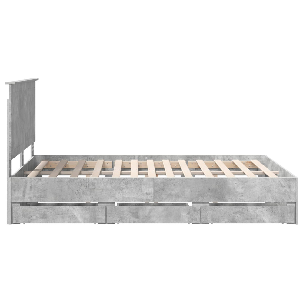 Produktbild för Sängram med låda Betonggrå 140 x 190 cm Ingenjörsträ