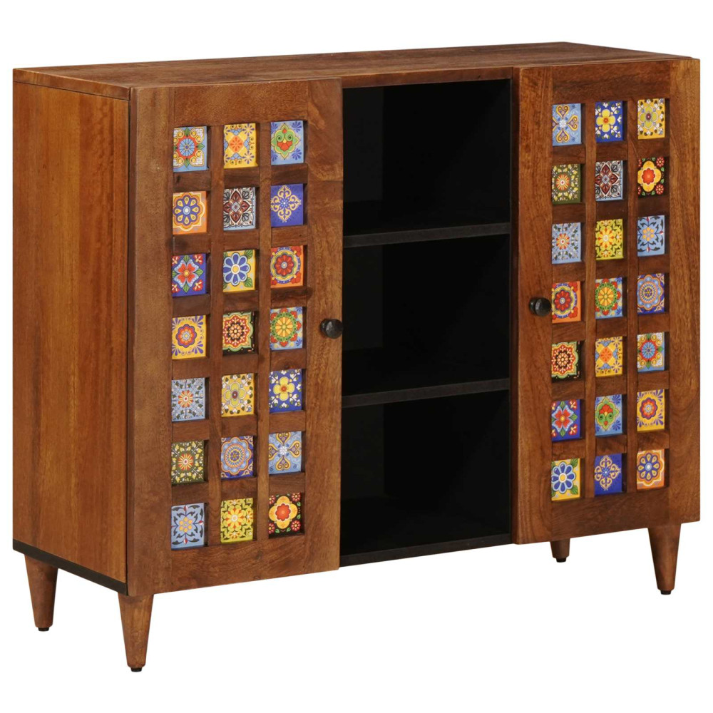 Produktbild för Sideboard med hylla Valnöt 90 x 33,5 x 75 cm Massivt mangoträ