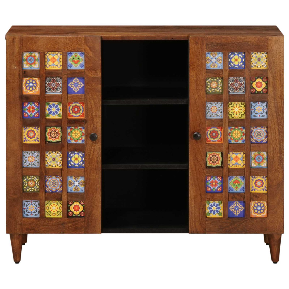 Produktbild för Sideboard med hylla Valnöt 90 x 33,5 x 75 cm Massivt mangoträ