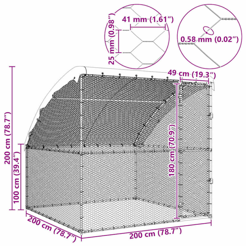 Produktbild för Hönshus Silver 2 x 2 x 2 m Galvaniserat Stål