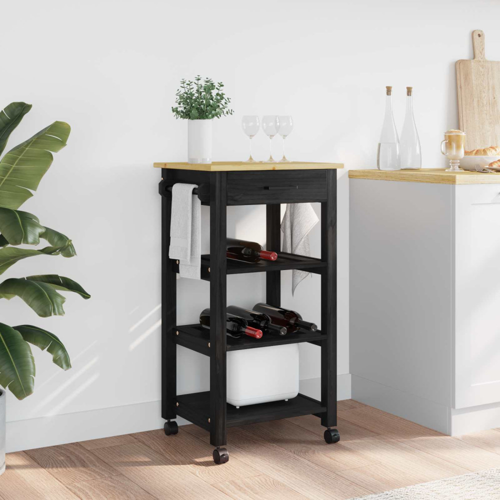 Produktbild för Köksvagn MONZA Svart 48 x 40 x 88,5 cm Massiv furu