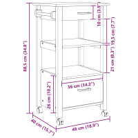 Produktbild för Köksvagn MONZA Svart 48 x 40 x 88,5 cm Massiv furu