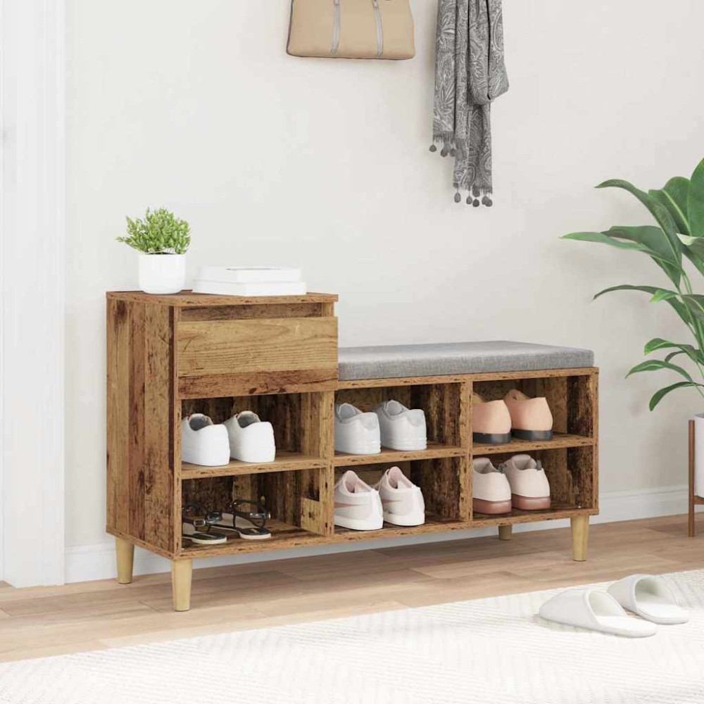 Produktbild för Skoskåp med låda Gammalt trä 102 x 36 x 60 cm Konstruerat trä