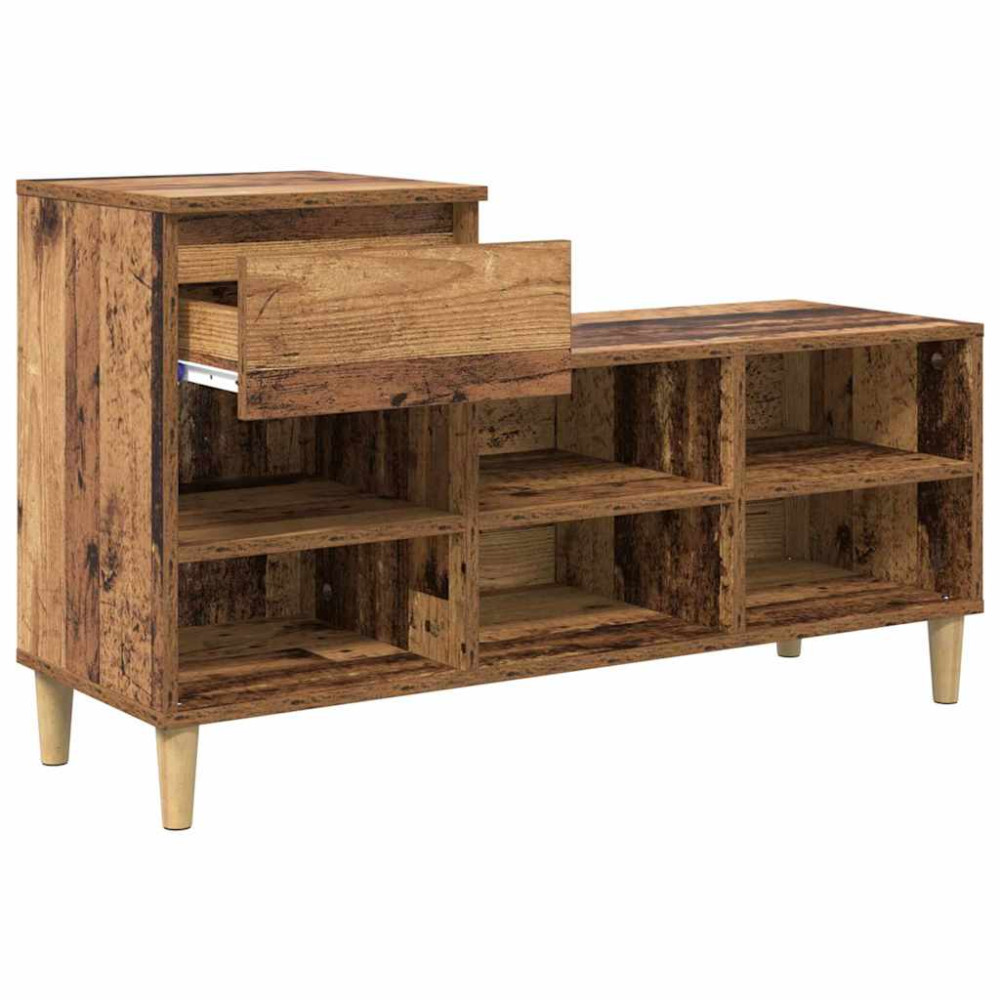 Produktbild för Skoskåp med låda Gammalt trä 102 x 36 x 60 cm Konstruerat trä