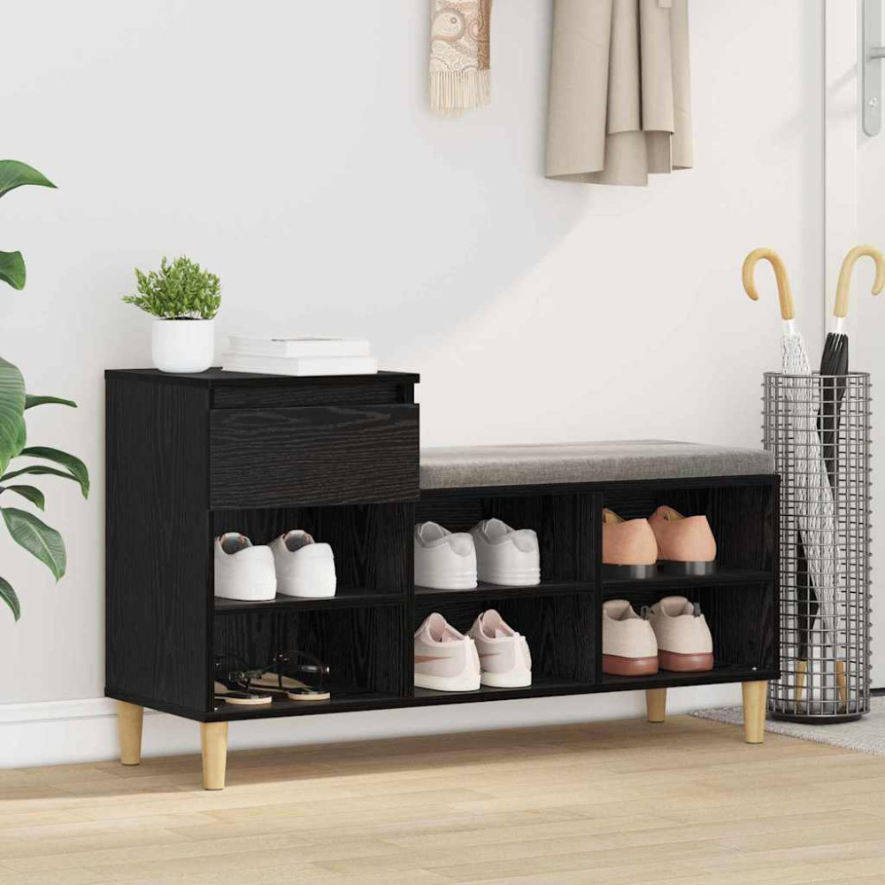 Produktbild för Skoskåp med låda Svart Ek 102 x 36 x 60 cm Konstruerat trä