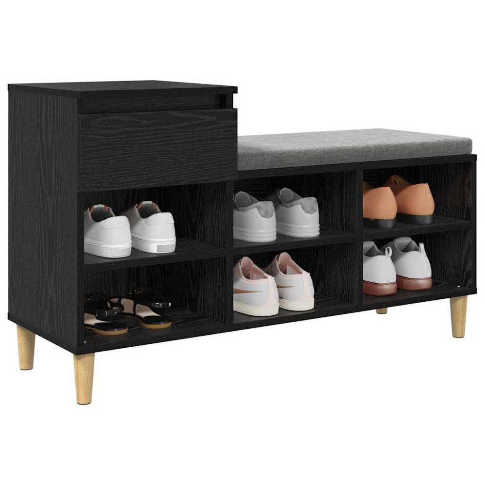Produktbild för Skoskåp med låda Svart Ek 102 x 36 x 60 cm Konstruerat trä