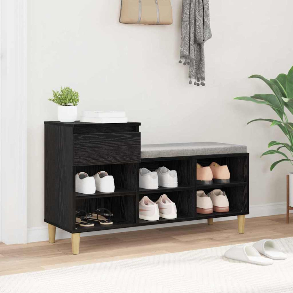 Produktbild för Skoskåp med låda Svart Ek 102 x 36 x 60 cm Konstruerat trä
