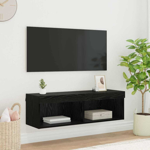 vidaXL TV Vägghylla med LED Svart Ek 100 x 30 x 30 cm Konstruerat trä