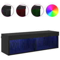 Produktbild för TV Vägghylla med LED Svart Ek 100 x 30 x 30 cm Konstruerat trä