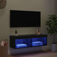 Produktbild för TV Vägghylla med LED Svart Ek 100 x 30 x 30 cm Konstruerat trä