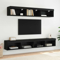 Produktbild för TV Vägghylla med LED Svart Ek 100 x 30 x 30 cm Konstruerat trä