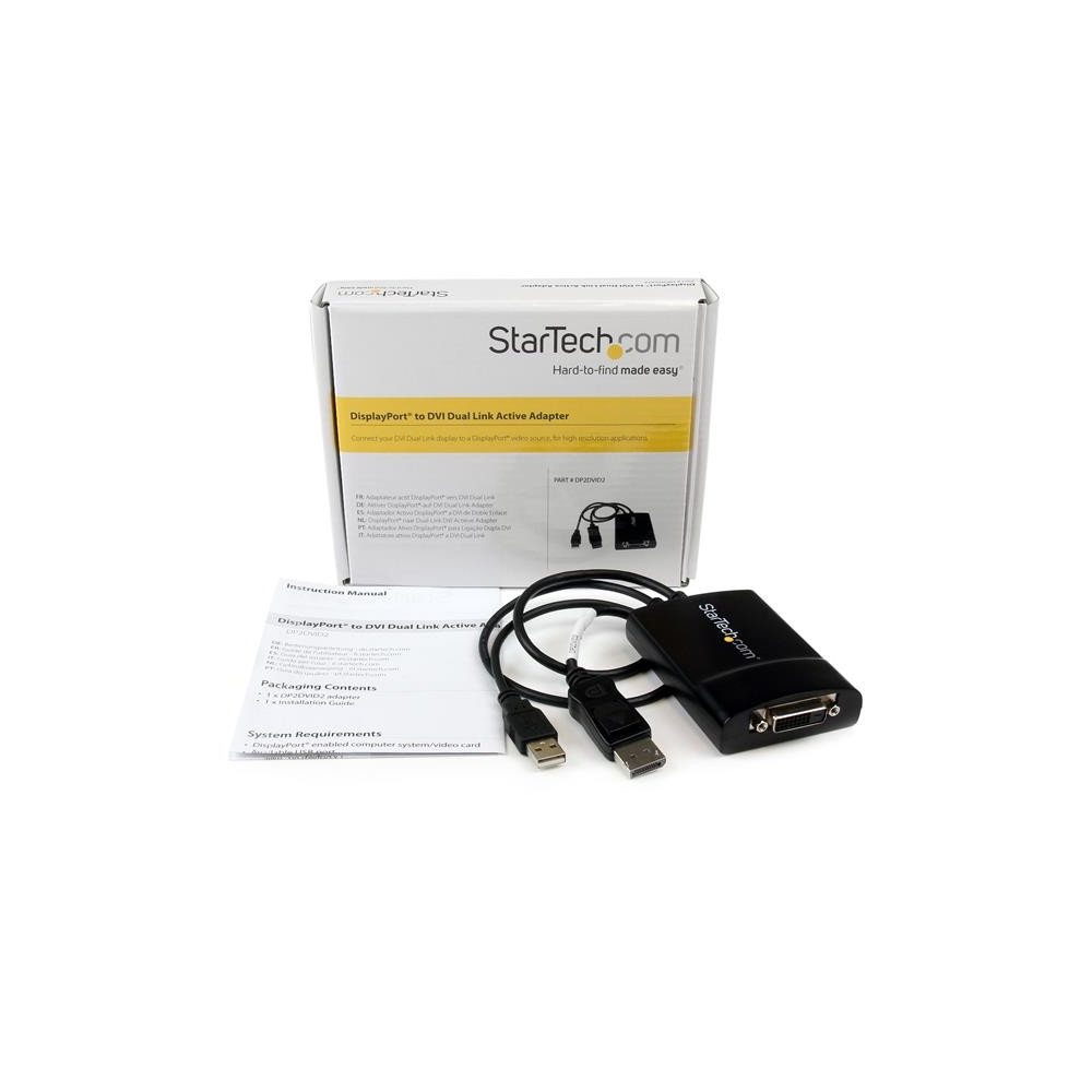 Produktbild för StarTech.com DisplayPort till DVI Dual Link aktiv adapter - DisplayPort till DVI-D adapter videokonverterare 2560x1600 60 Hz - DP 1.2 till DVI-skärm - USB-driven - Låsande DP-kontakt - DisplayPort-/ DVI-adapter - 37 cm