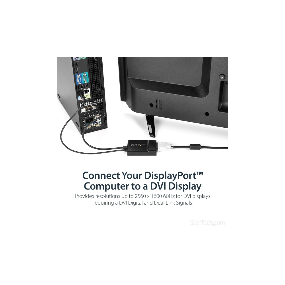 Produktbild för StarTech.com DisplayPort till DVI Dual Link aktiv adapter - DisplayPort till DVI-D adapter videokonverterare 2560x1600 60 Hz - DP 1.2 till DVI-skärm - USB-driven - Låsande DP-kontakt - DisplayPort-/ DVI-adapter - 37 cm