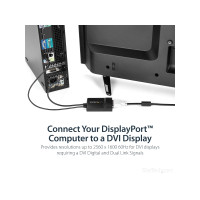 Produktbild för StarTech.com DisplayPort till DVI Dual Link aktiv adapter - DisplayPort till DVI-D adapter videokonverterare 2560x1600 60 Hz - DP 1.2 till DVI-skärm - USB-driven - Låsande DP-kontakt - DisplayPort-/ DVI-adapter - 37 cm