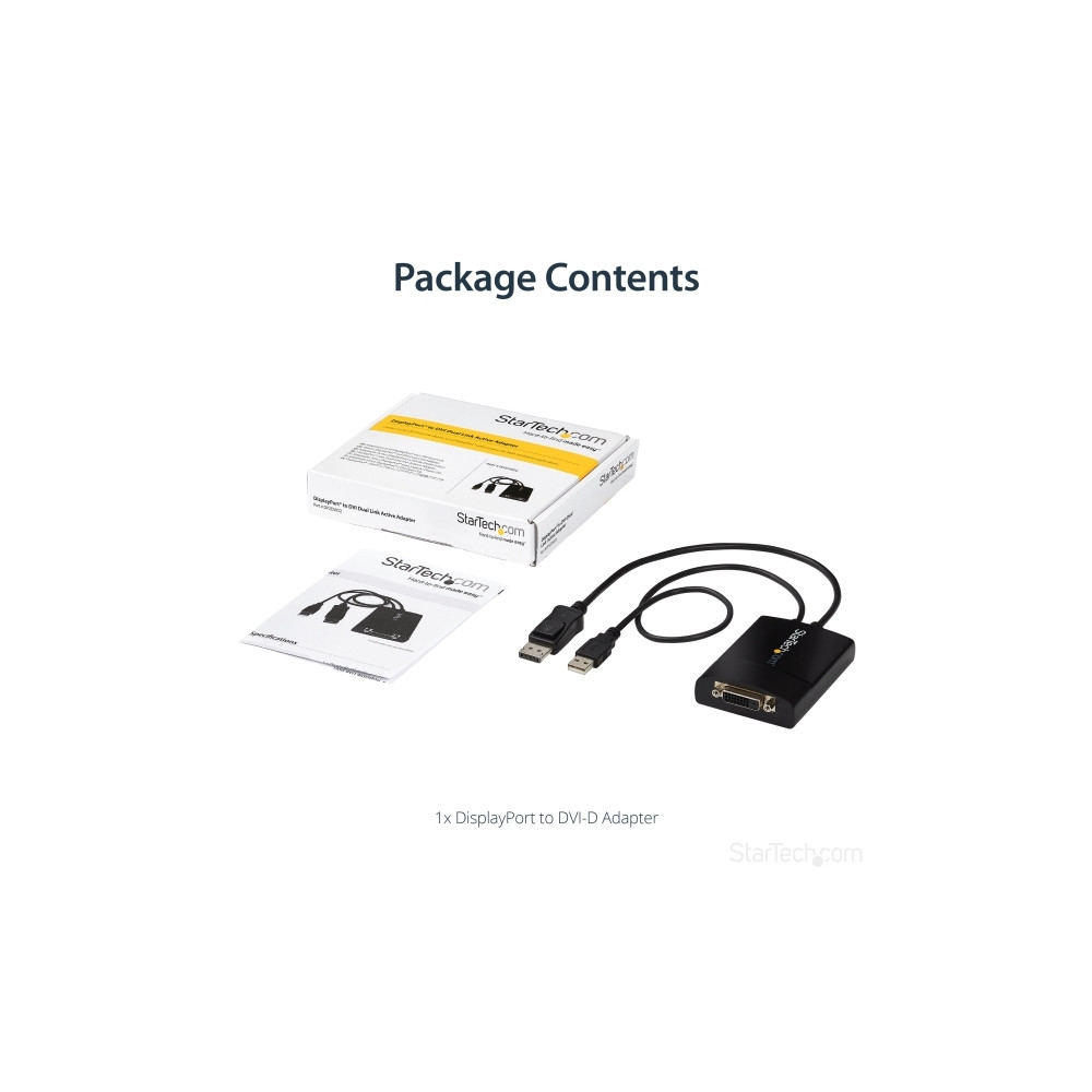 Produktbild för StarTech.com DisplayPort till DVI Dual Link aktiv adapter - DisplayPort till DVI-D adapter videokonverterare 2560x1600 60 Hz - DP 1.2 till DVI-skärm - USB-driven - Låsande DP-kontakt - DisplayPort-/ DVI-adapter - 37 cm