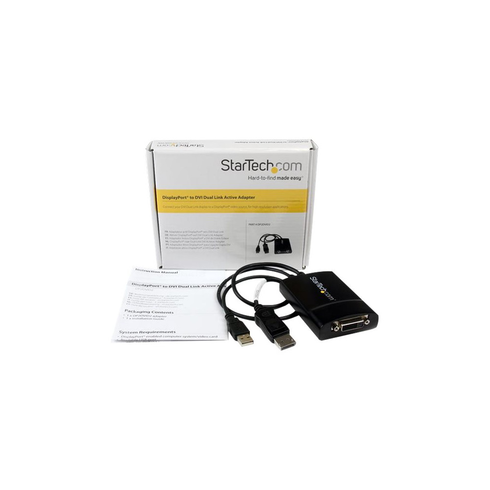 Produktbild för StarTech.com DisplayPort till DVI Dual Link aktiv adapter - DisplayPort till DVI-D adapter videokonverterare 2560x1600 60 Hz - DP 1.2 till DVI-skärm - USB-driven - Låsande DP-kontakt - DisplayPort-/ DVI-adapter - 37 cm