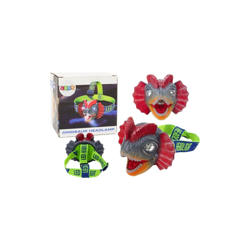 Produktbild för LeanToys Dino dinosaurie pannlampa justerbart pannband 3 LED