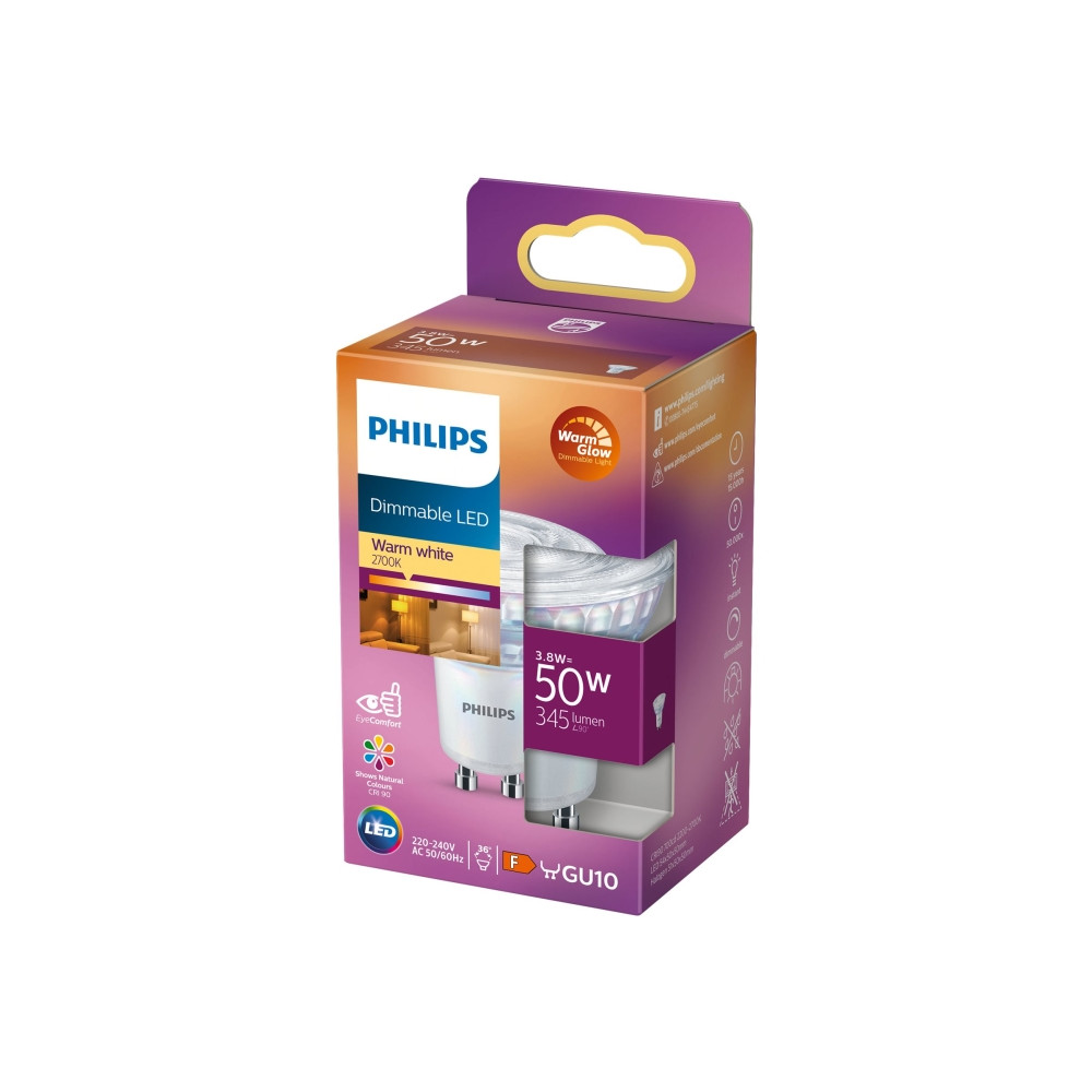 Produktbild för Philips - LED-spotlight - GU10 - 3.8 W - varmt ljus - 2200-2700 K