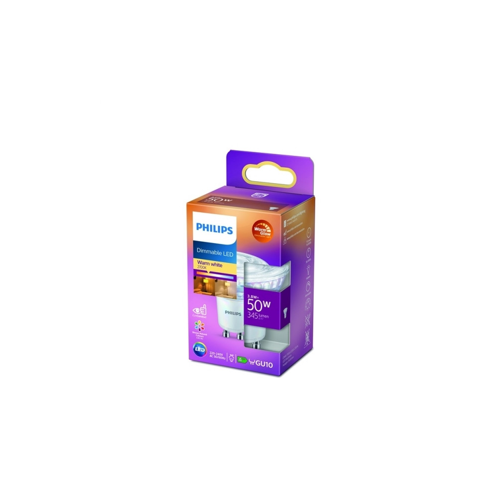 Produktbild för Philips - LED-spotlight - GU10 - 3.8 W - varmt ljus - 2200-2700 K